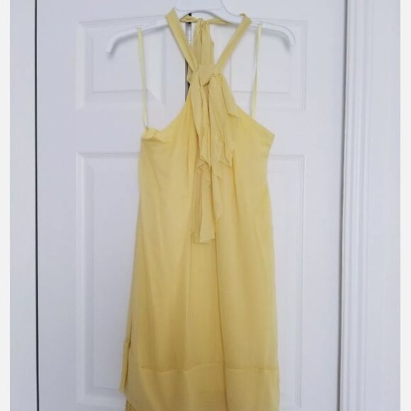 NWT BCBG MAXARIA Yellow Halter Dress with sequined bottom Size L 8 - Picture 1 of 6